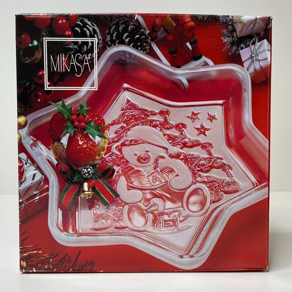Mikasa Christmas Star Teddy Sweet Glass Serving Platter Holiday Tray 9.25”